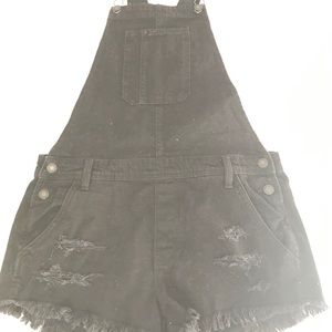 Black American Eagle Distressed Overall Shorts